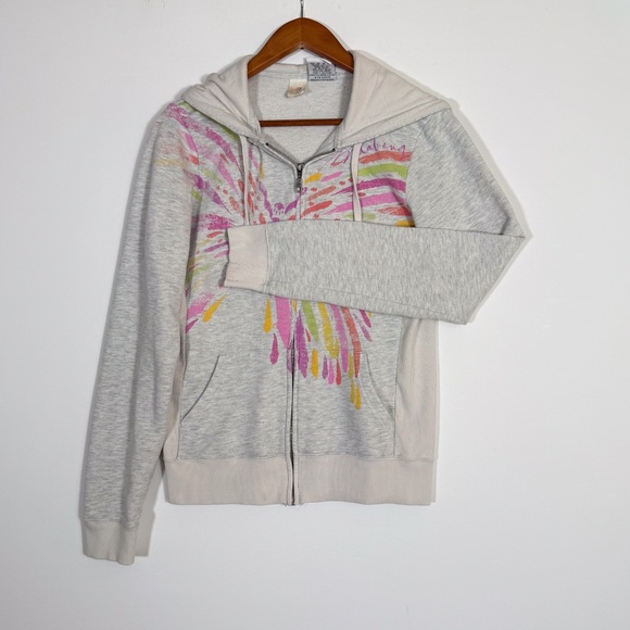 Billabong Y2K Light Grey Zip Up Hoodie Women's XL Butterfly Boho Logo - Picture 6 of 12